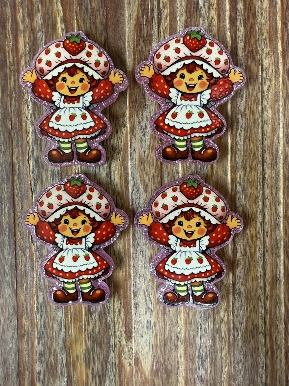 4 Pc Strawberry Shortcake Acrylic Flatbacks